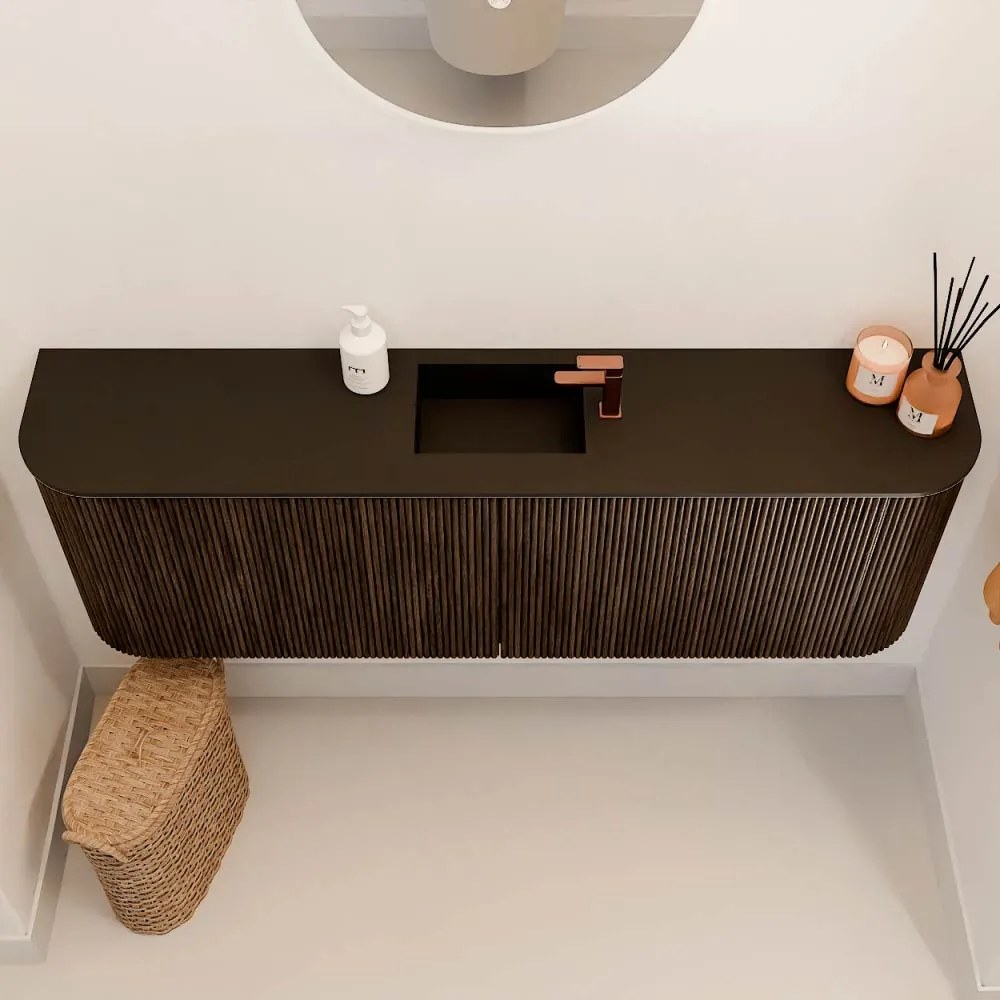 Mondiaz Joya 125cm toiletmeubel ronding links/rechts walnut met wastafel faye midden 1 kraangat urban