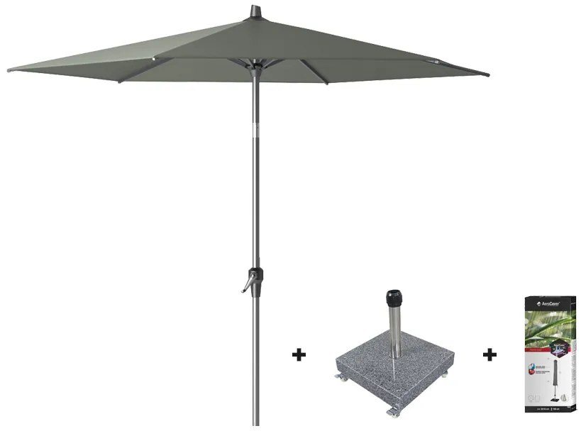 Platinum Riva stokparasol 2,5 m. rond - Olive met voet en hoes