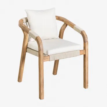 Dubai Eettafelstoel Met Armleuningen Van Acaciahout Rustiek Acaciabruin & Stof Gardenia Wit - Sklum