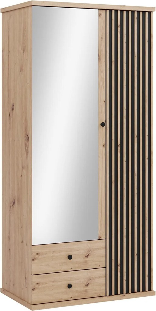 Kledingkast Venmava 116, Zwart, Artisan eiken, 213x100x60cm, 118.8 kg, Kledingkast deuren: Met scharnieren