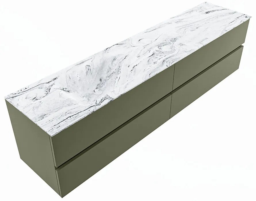 Mondiaz Vica DLux badmeubel 200cm army 4 lades met wastafel glace links zonder kraangat