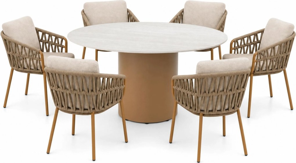 Tuinset Ronde Tuintafel 6 personen  Rope Taupe  4 Seasons Outdoor Biarritz/Colorado