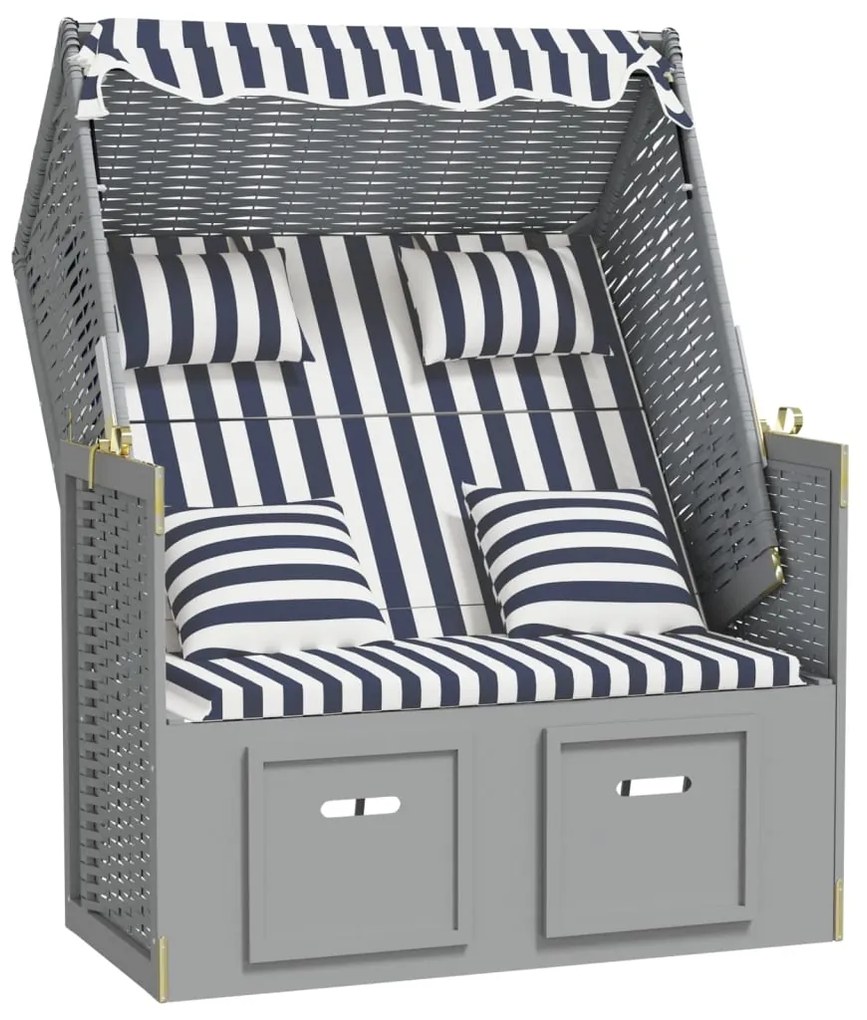 vidaXL Strandstoel met kussens poly rattan en hout blauw en wit