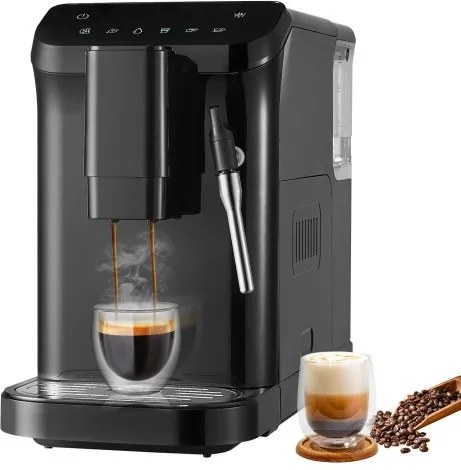 VEVOR Automatische Espressomachine, 20 Bar Automatische Koffiezetapparaat met Schuim, Stoompijpje, Ingebouwde Maalinrichting en 15 Maalstanden, met 1,5L Watertank