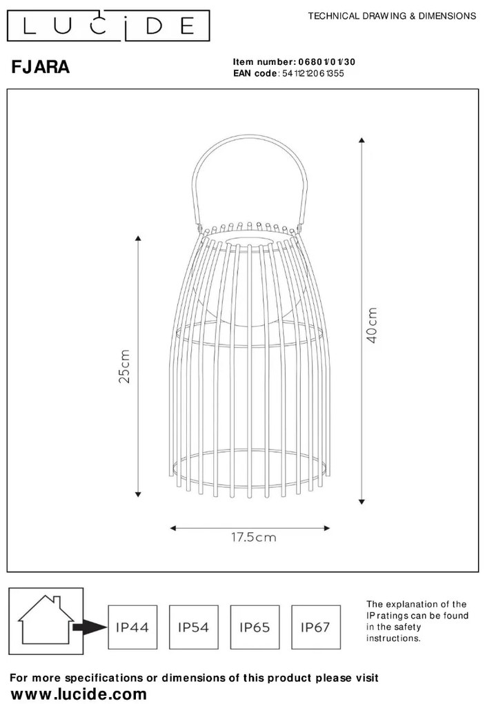 Lucide Fjara oplaadbare LED lamp 0.3W 25x18cm zwart