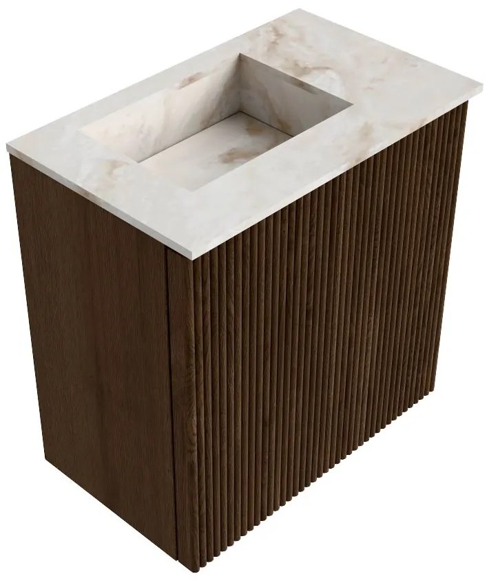 Mondiaz Joya DLux 40cm toiletmeubel walnut met wastafel faye links 1 kraangat frappe