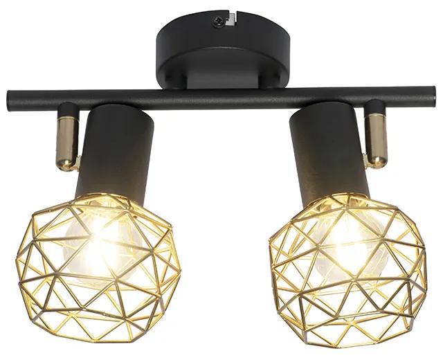 Design Spot / Opbouwspot / Plafondspot zwart met goud 2-lichts - Mesh Modern, Design E14 Draadlamp rond Binnenverlichting Lamp