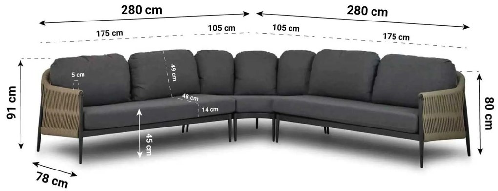 Hoek loungeset 5 personen Aluminium/Rope Taupe Coco Romeo