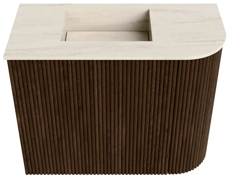 Mondiaz Joya DLux 50cm toiletmeubel ronding rechts walnut met wastafel faye links 1 kraangat meli