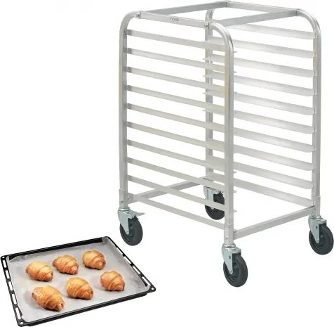 VEVOR 10-laags commerciële bakkerijstandaard met geremde wielen, aluminium rekken voor opslag, broodbakcapaciteit 240 kg, 660 x 515 x 985 mm voor bakkerijen en snackbars