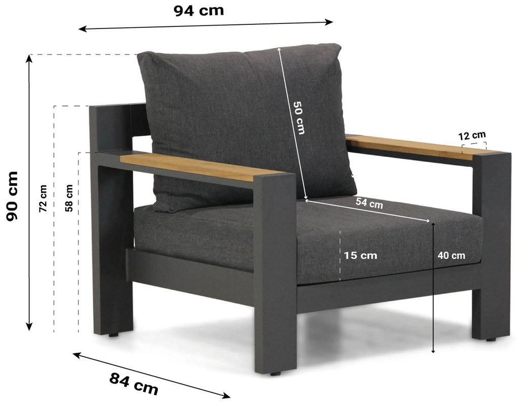 Stoel en Bank Loungeset 5 personen Aluminium Grijs Lifestyle Garden Furniture Milano