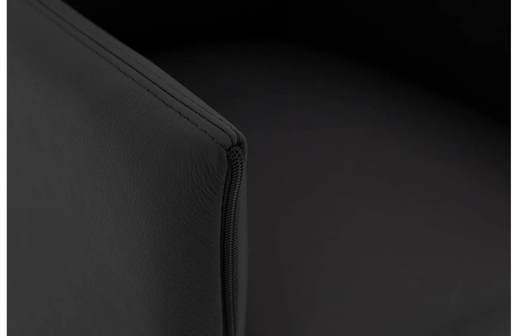 Goossens Eetkamerstoel Funk RVS Poten zwart leer met armleuning en Transparant skater wiel met rvs kapmet wielen, modern design