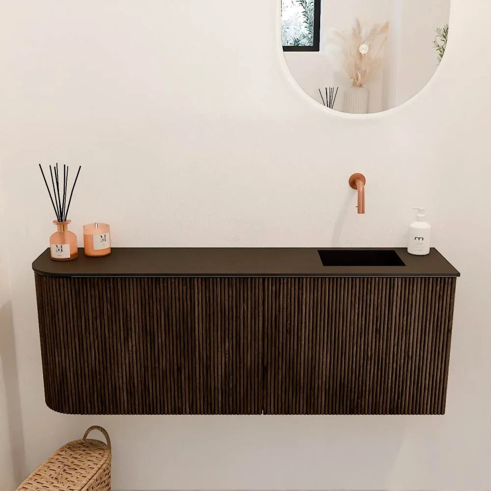 Mondiaz Joya 110cm toiletmeubel ronding links walnut met wastafel faye rechts zonder kraangat urban