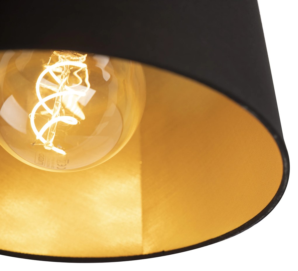 Stoffen Plafondlamp met katoenen kap zwart met goud 25 cm - Combi zwart Klassiek / Antiek E27 rond Binnenverlichting Lamp