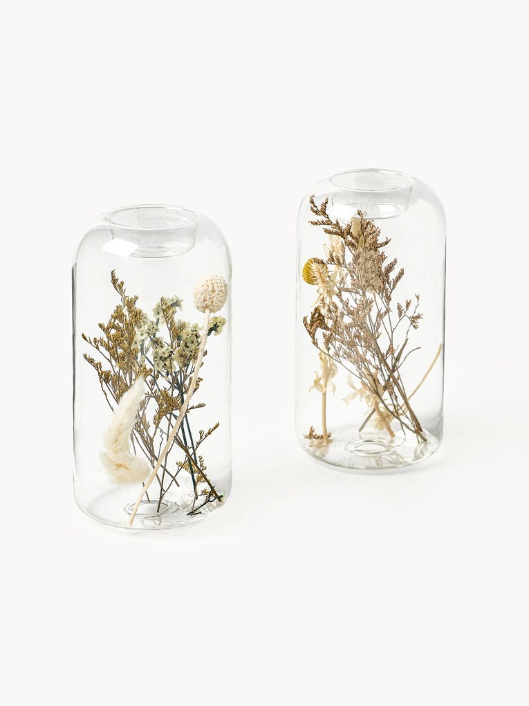 Waxinelichthouders Eleonora met droogbloemen, 2-delig