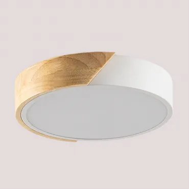 Ronde Led Plafondlamp Van Ijzer Jan Wit - Houtbruin & Ø23 Cm - Sklum
