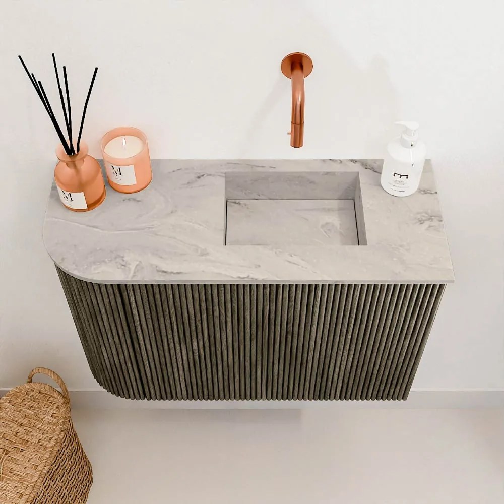 Mondiaz Joya DLux 60cm toiletmeubel ronding links shadow met wastafel faye rechts zonder kraangat glace