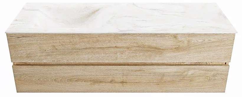 Mondiaz Vica DLux badmeubel 150cm washed oak 2 lades met wastafel ostra links zonder kraangat