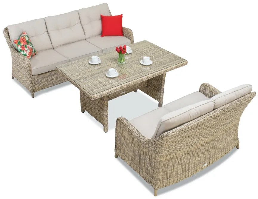 Toledo Apetito technorattan set met grote tafel voor 5 personen beige Garden Point