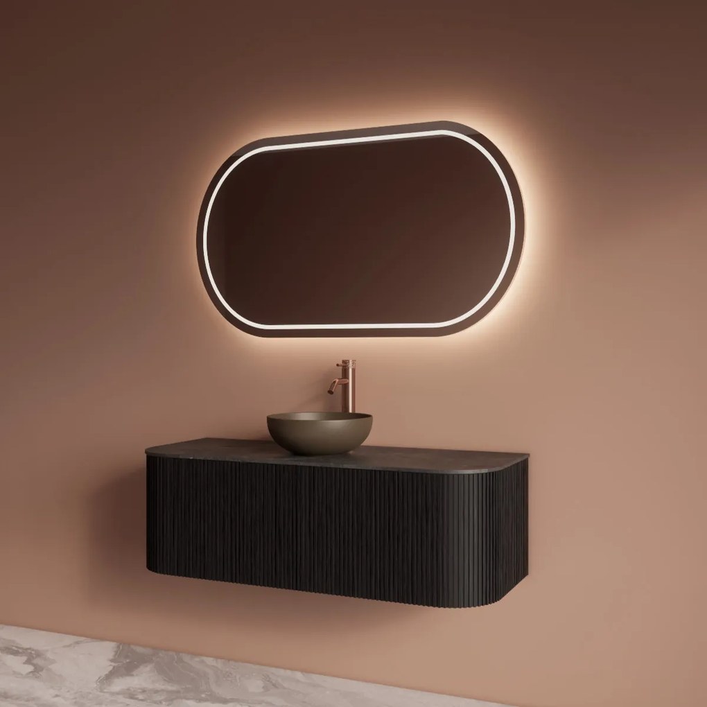 Gliss Design Alluro badmeubel ribbelfront met ronding links/rechts 120cm black en zwart leisteen toppaneel