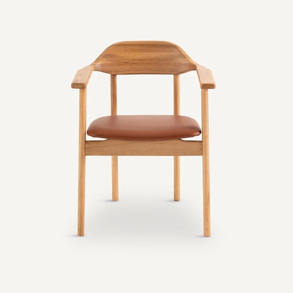 Eiken, fineer en leren tafelstoel Arié
