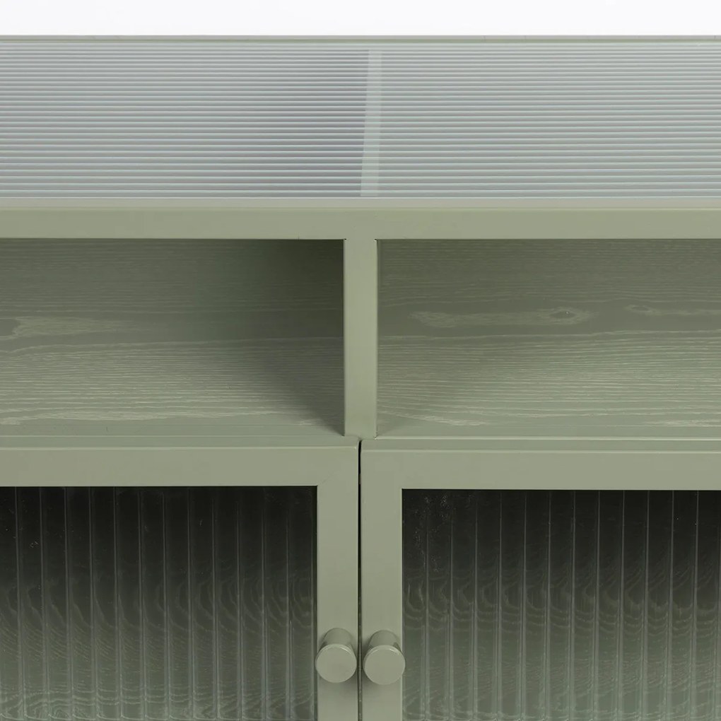 Lichtgroen Dressoir Met Ribbelglas - 80x38x58cm.