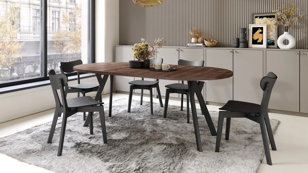 ALDO 100 Eiken Bruin/Zwarte poten - RONDE LOFT/INDUSTRIËLE TAFEL VOOR WOONKAMER/EETKAMER, UITSCHUIFBAAR