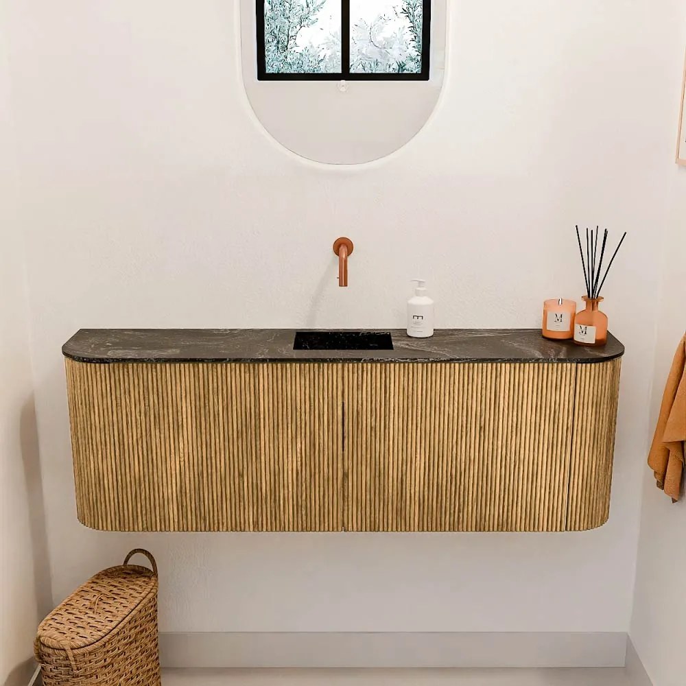 Mondiaz Joya DLux 125cm toiletmeubel ronding links/rechts oak met wastafel faye midden zonder kraangat lava