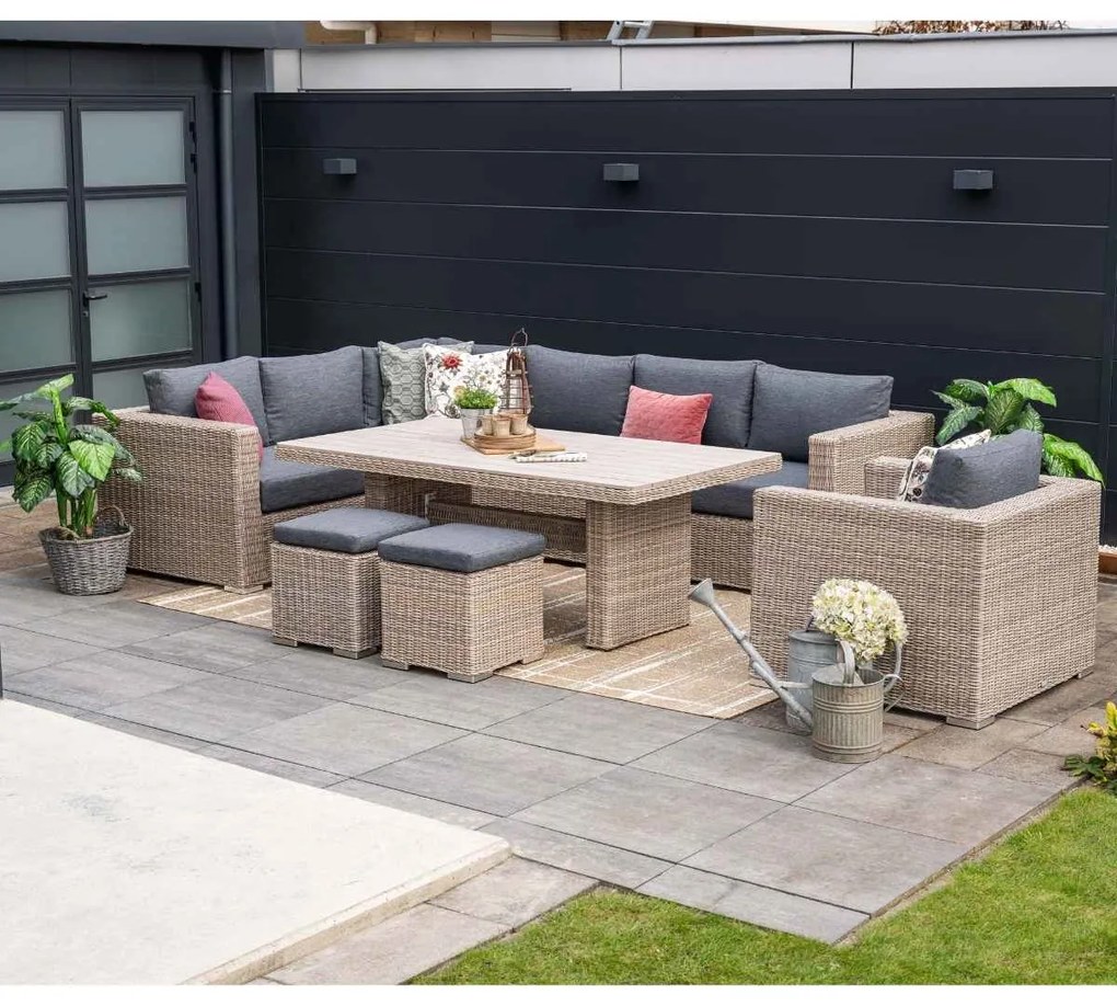 Garden Impressions Tennessee lounge dining set rechts 3-delig vintage willow - texfiber