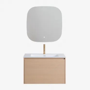 Badkamermeubelset In Hout Met Geïntegreerde Wastafel Jacob Natuurlijk Hout & Vierkant Led En Anticondens 75x75 Cm Riben & Goud ↑20 - Sklum