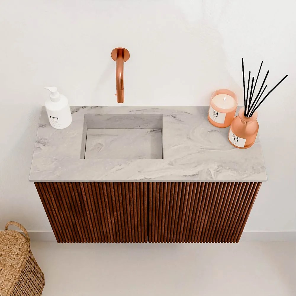 Mondiaz Joya DLux 60cm toiletmeubel ruby met wastafel faye links zonder kraangat glace