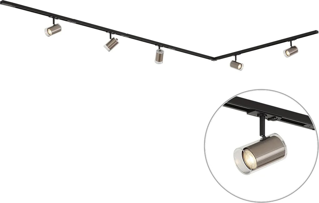 Modern railsysteem zwart met 5 spots gunmetal 1-fase - Iconic Lloyd
