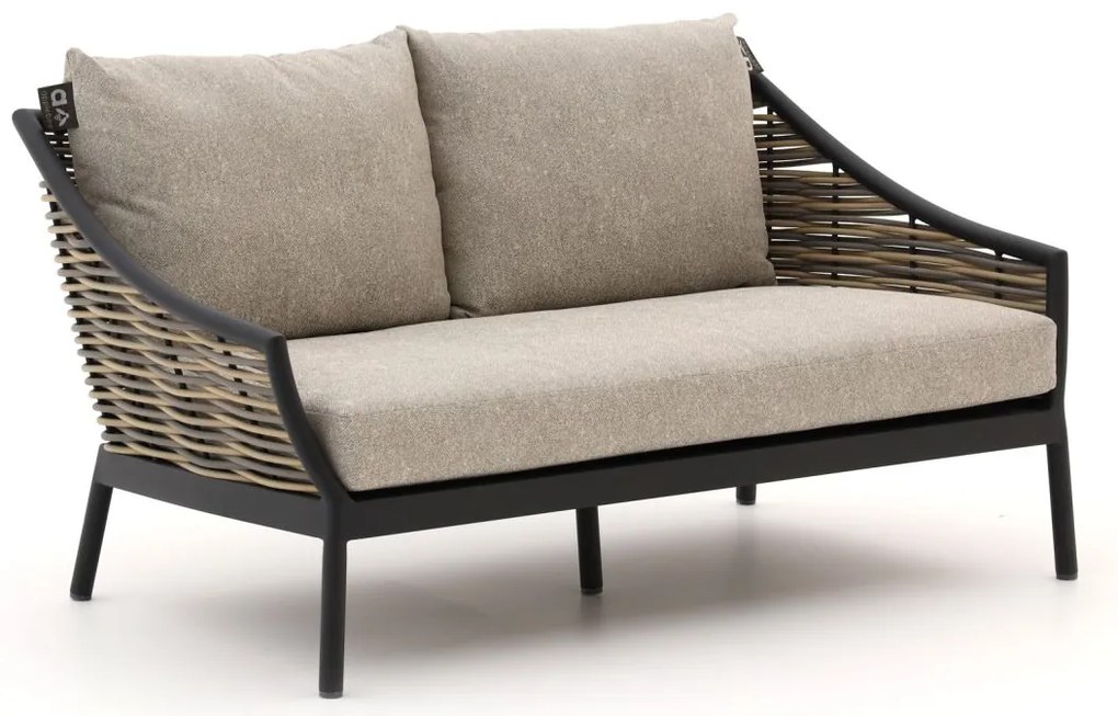 + 15% kassakorting | Loungebank Tuin Apple Bee  | Wicker (vlechtwerk) | 2 personen | Tuinbank Grijs/Beige/Zwart | 145cm | Incl. kussens | Kees Smit Tuinmeubelen