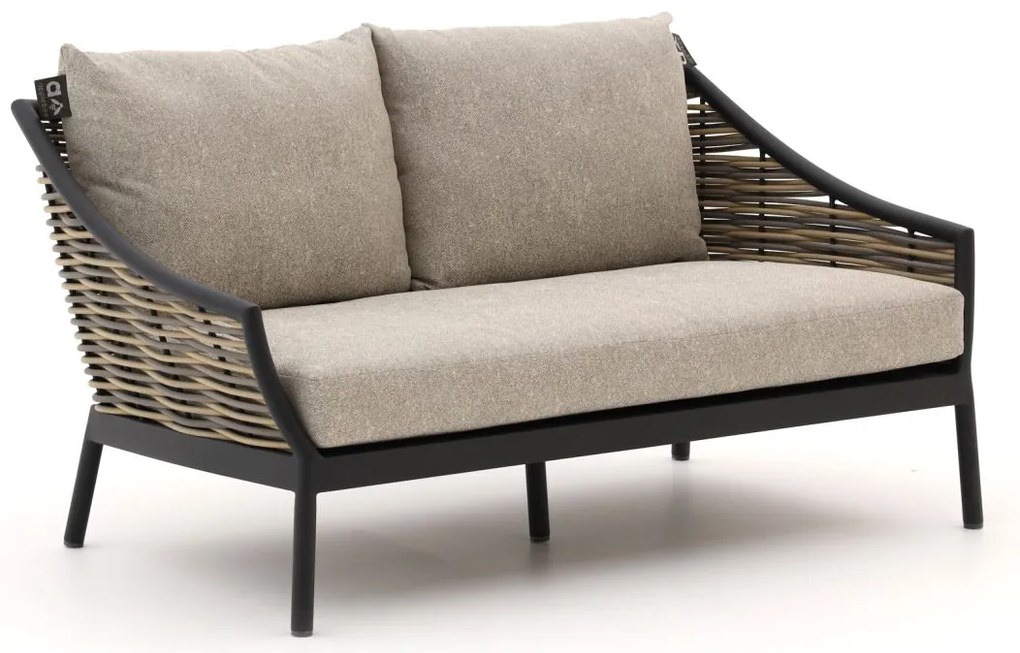 Loungebank Tuin Apple Bee  | Wicker (vlechtwerk) | 2 personen | Tuinbank Grijs/Beige/Zwart | 145cm | Incl. kussens | Kees Smit Tuinmeubelen