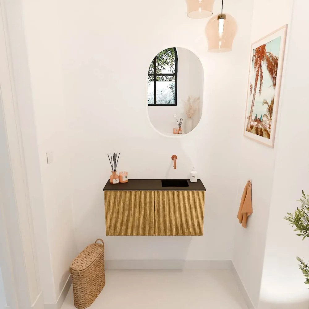 Mondiaz Joya 80cm toiletmeubel oak met wastafel faye rechts zonder kraangat urban