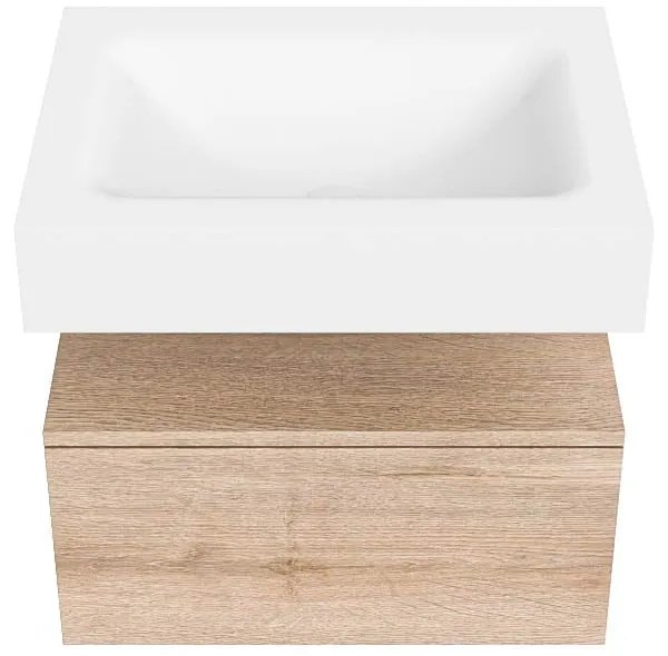 Zaro Alan badmeubel 60cm washed oak 1 lade met vrijhangende wastafel cloud midden 1 kraangat talc