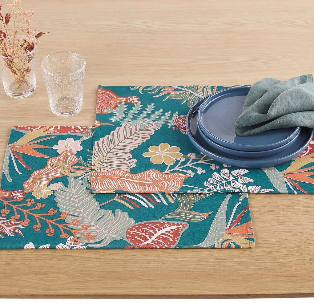 Set van 2 placemats met vlekbestendige opdruk Tropic