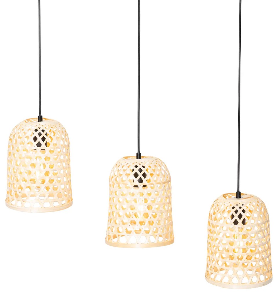 Oosterse hanglamp zwart met bamboe 3-lichts - Rayan