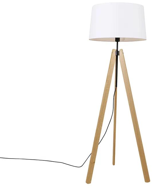 Moderne vloerlamp hout linnen kap wit 45 cm tripod - Telu Modern Binnenverlichting Lamp