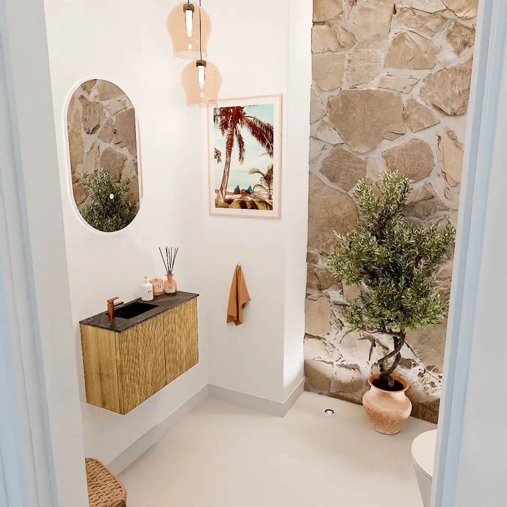 Mondiaz Joya DLux 60cm toiletmeubel oak met wastafel faye links 1 kraangat lava