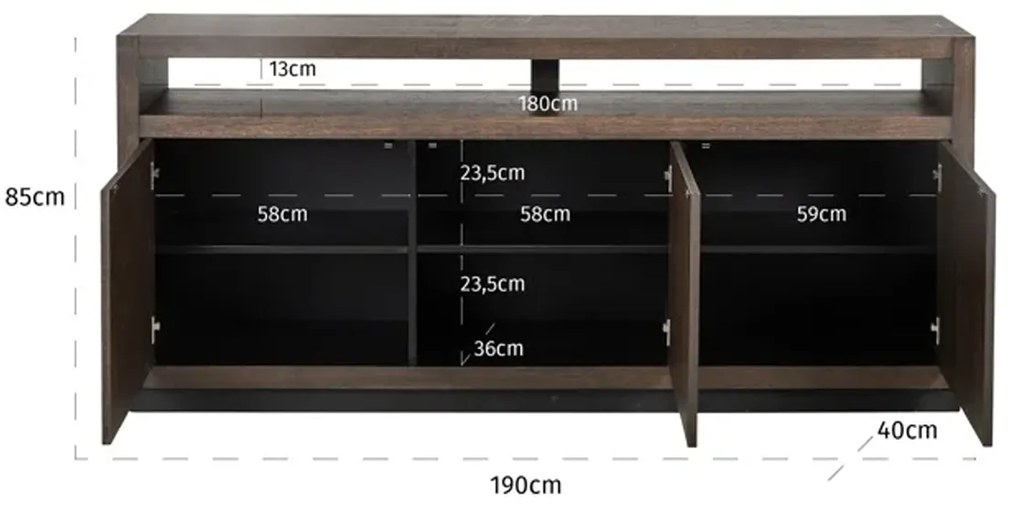 Richmond Interiors Oakura Brown Modern Dressoir Bruin Eiken - 190x40x85cm.