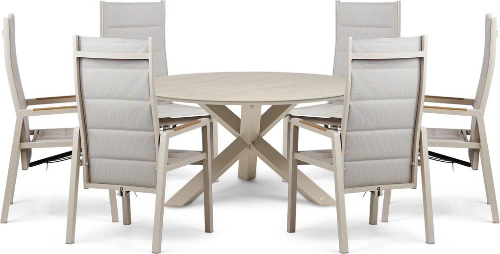 Tuinset Ronde Tuintafel 6 personen 150 cm Aluminium Taupe Lifestyle Garden Furniture Essence/Xento