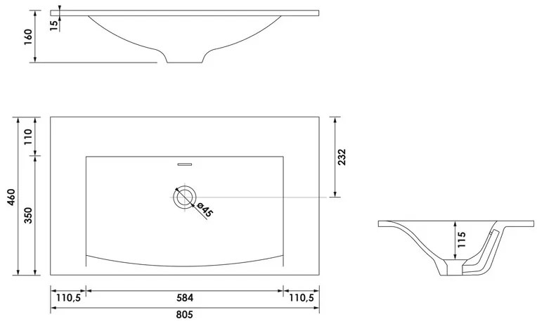 Brauer Glacier wastafel fine stone 80cm zonder kraangat wit mat