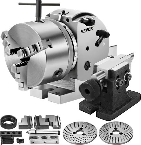 VEVOR verdeelkop met MT2 spankop, draaitafel met indexering, centerhoogte 101,6 mm, 23 kg verdeelkop, draaitafel met platen, stevige ondersteuning voor het werkstuk