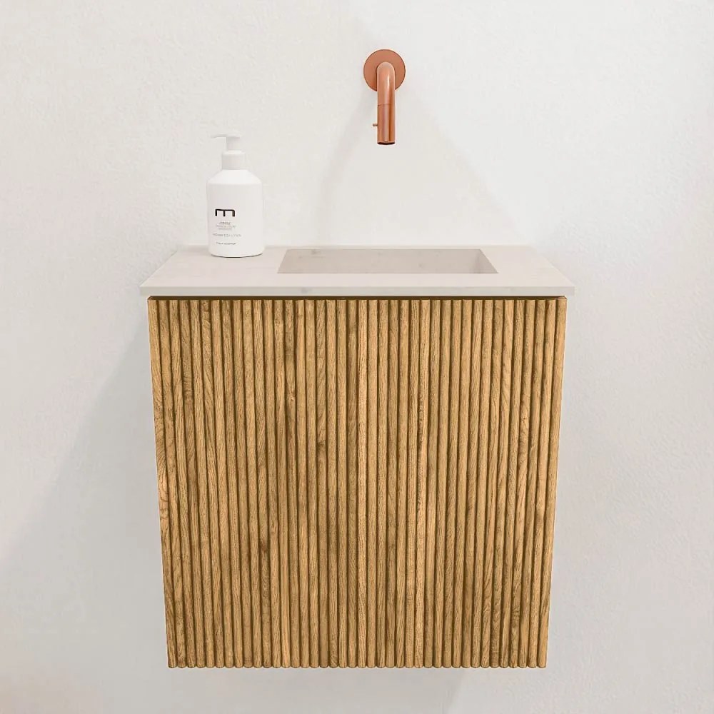Mondiaz Joya DLux 40cm toiletmeubel oak met wastafel faye rechts zonder kraangat meli