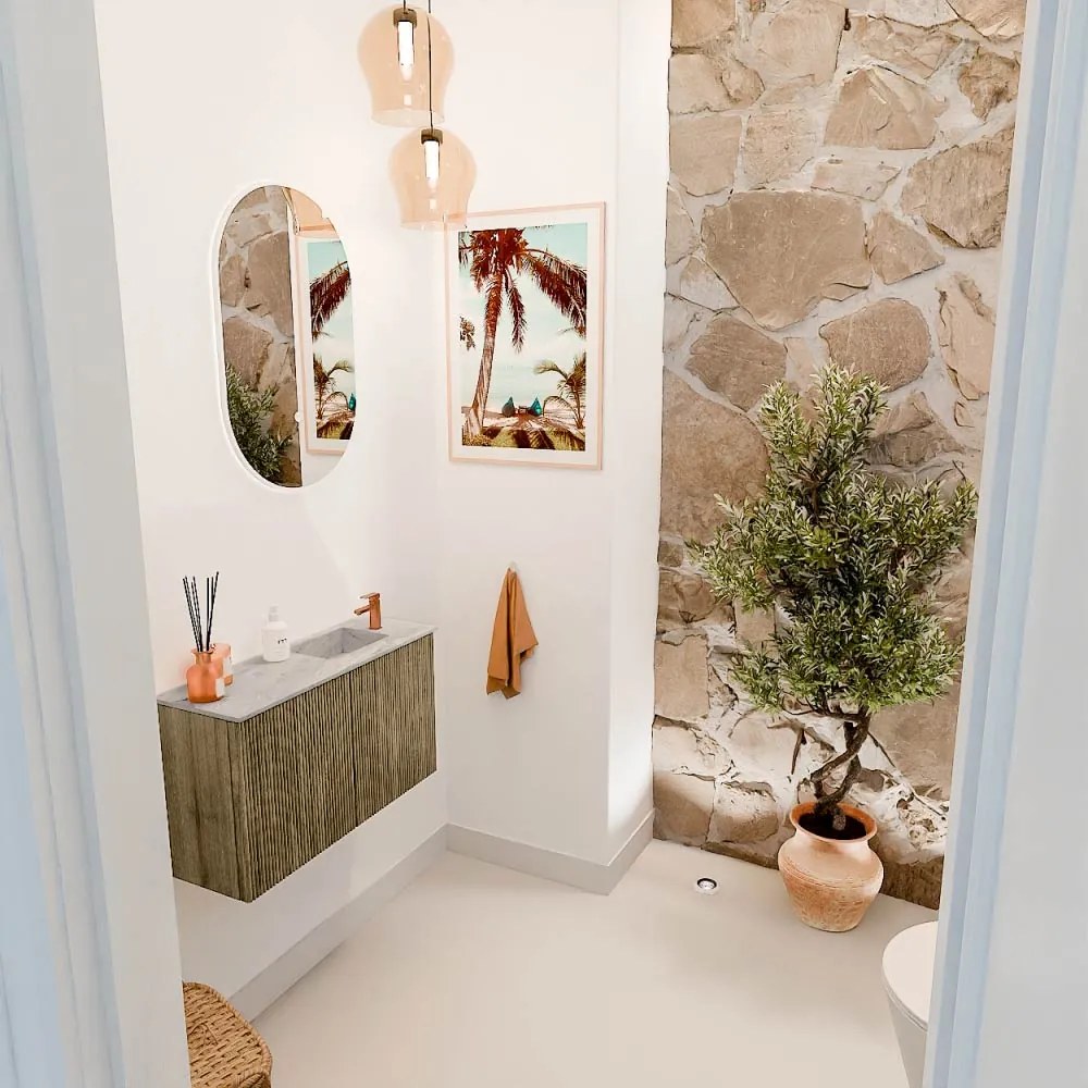 Mondiaz Joya DLux 70cm toiletmeubel dusk met wastafel faye rechts 1 kraangat glace