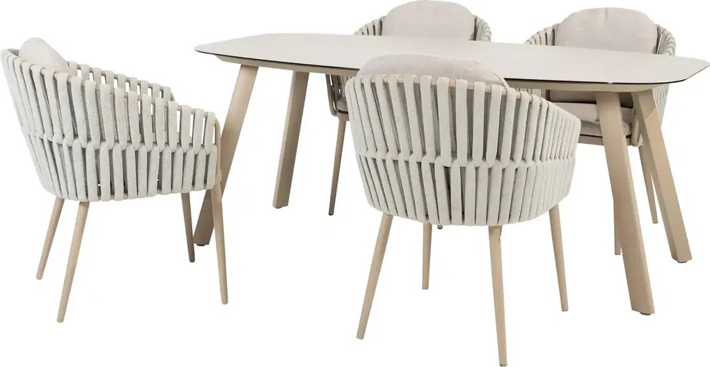 Taste by 4 Seasons Eva tuinset latte met Manolo tafel latte met geprint keramisch tafelblad 180 cm SALE Tuinset beige weerbestendig