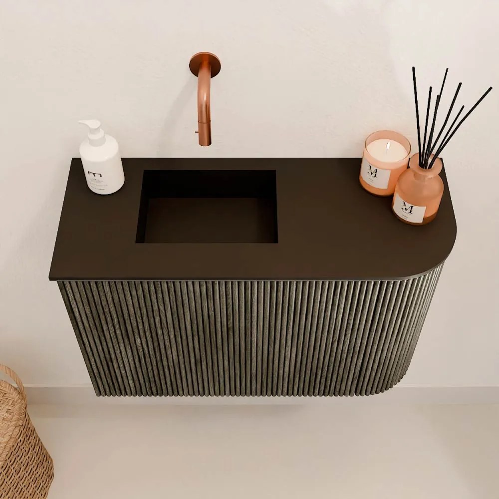 Mondiaz Joya 60cm toiletmeubel ronding rechts shadow met wastafel faye links zonder kraangat urban