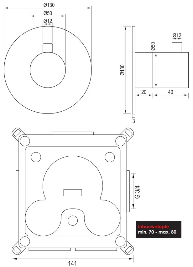 Brauer Gunmetal Edition inbouwthermostaat rond gunmetal geborsteld PVD