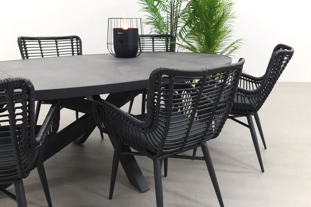 Jasmine Black/Silva 240x115 cm. ovale tuinset - 7-delig